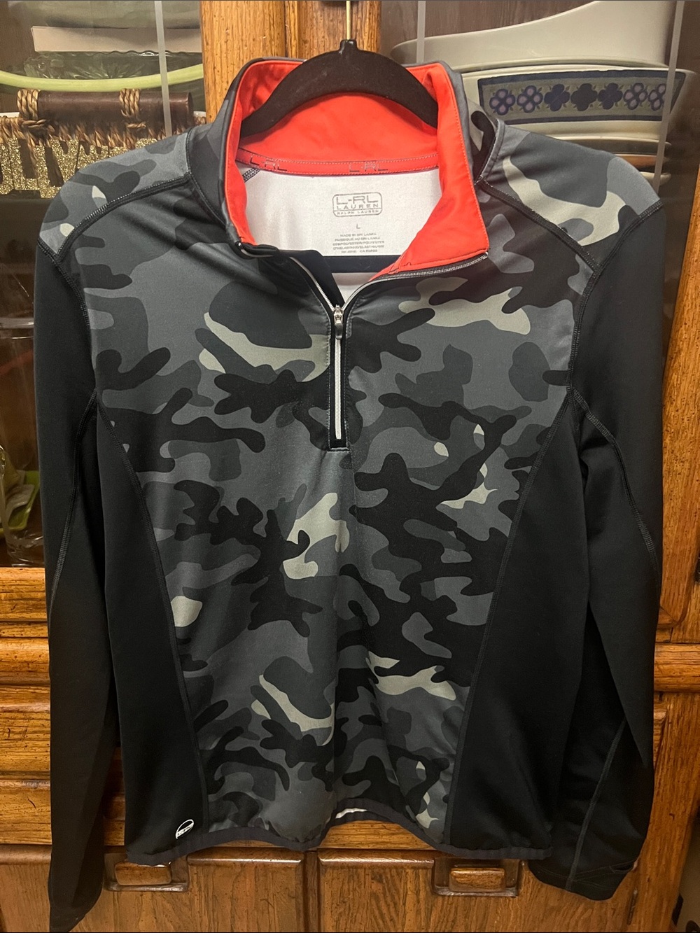 Lauren Ralph Lauren Black & Gray Camo Quarter-Zip Pullover with orange Accent
